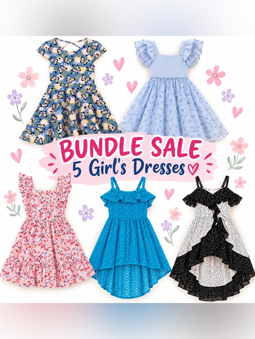 Girls Dress Bundle – 5 Dresses – Size 7/S – Tommy Hilfiger, Sequin Heart & More